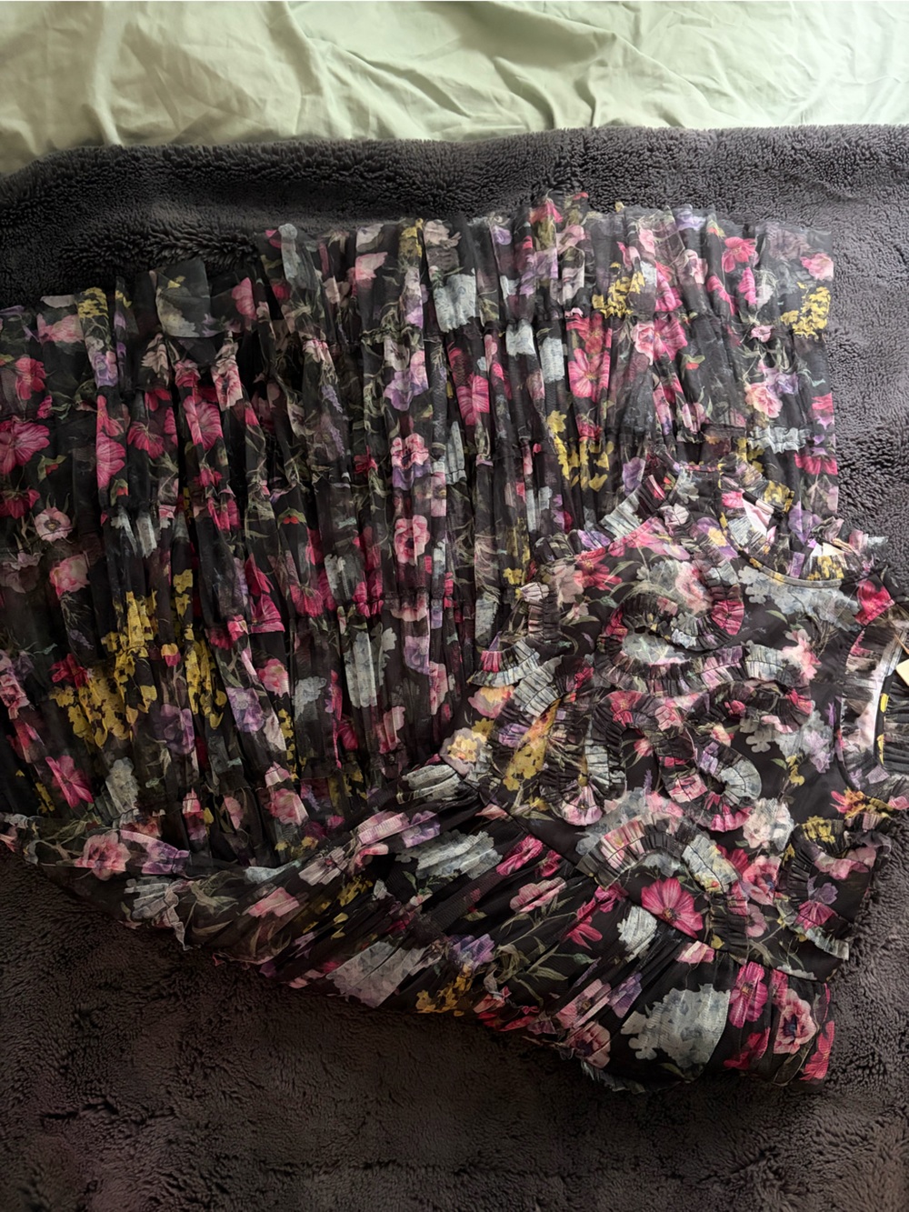 Anthropologie Whimsy Let Me Be Black Floral Tiered Ruffle Maxi Dress